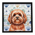 Red Lhasa Apso Coastal Sea Glass Framed Metal Print Bathroom, Kitchen, Office, Home Decor Wall Art Ready to Hang, Square, 8X8