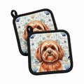 Red Lhasa Apso Coastal Sea Glass Pot Holder Set of 2 Heat Resistant Quilted Hot Pads 7.5 x 7.5 Inch, Insulated Kitchen Trivets for Cooking & Baking