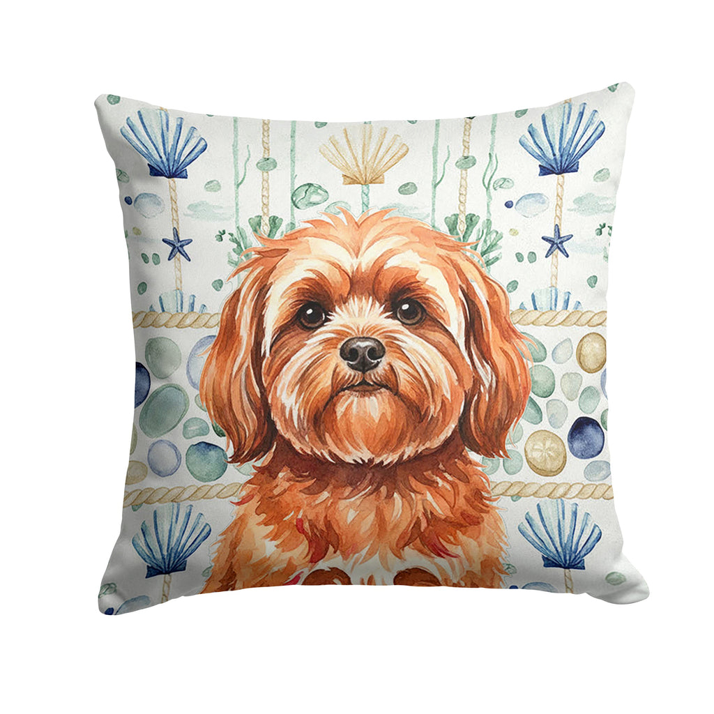 Red Lhasa Apso Coastal Sea Glass Decorative Throw Pillow 18x18 Indoor Outdoor Accent Cushion, Fabric Cover with Insert for Sofa, Bed, Porch & Living Room
