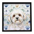 White Lhasa Apso Coastal Sea Glass Framed Metal Print Bathroom, Kitchen, Office, Home Decor Wall Art Ready to Hang, Square, 8X8