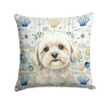 White Lhasa Apso Coastal Sea Glass Decorative Throw Pillow 14x14 Indoor Outdoor Accent Cushion, Fabric Cover with Insert for Sofa, Bed, Porch & Living Room