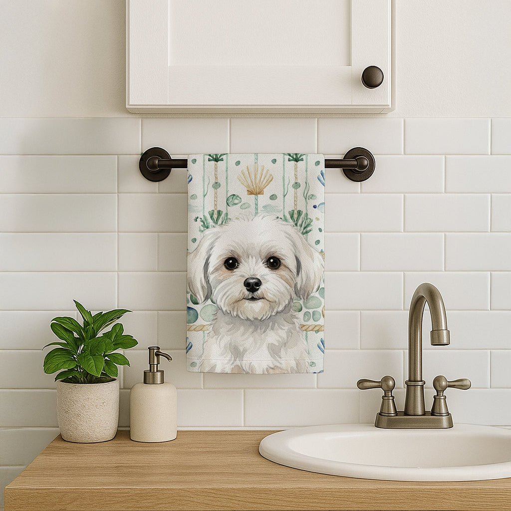 Maltese Coastal Sea Glass Kitchen Towel Velour Plush Front and Cotton Loop Back Machine Washable