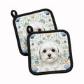 Maltese Coastal Sea Glass Pot Holder Set of 2 Heat Resistant Quilted Hot Pads 7.5 x 7.5 Inch, Insulated Kitchen Trivets for Cooking & Baking