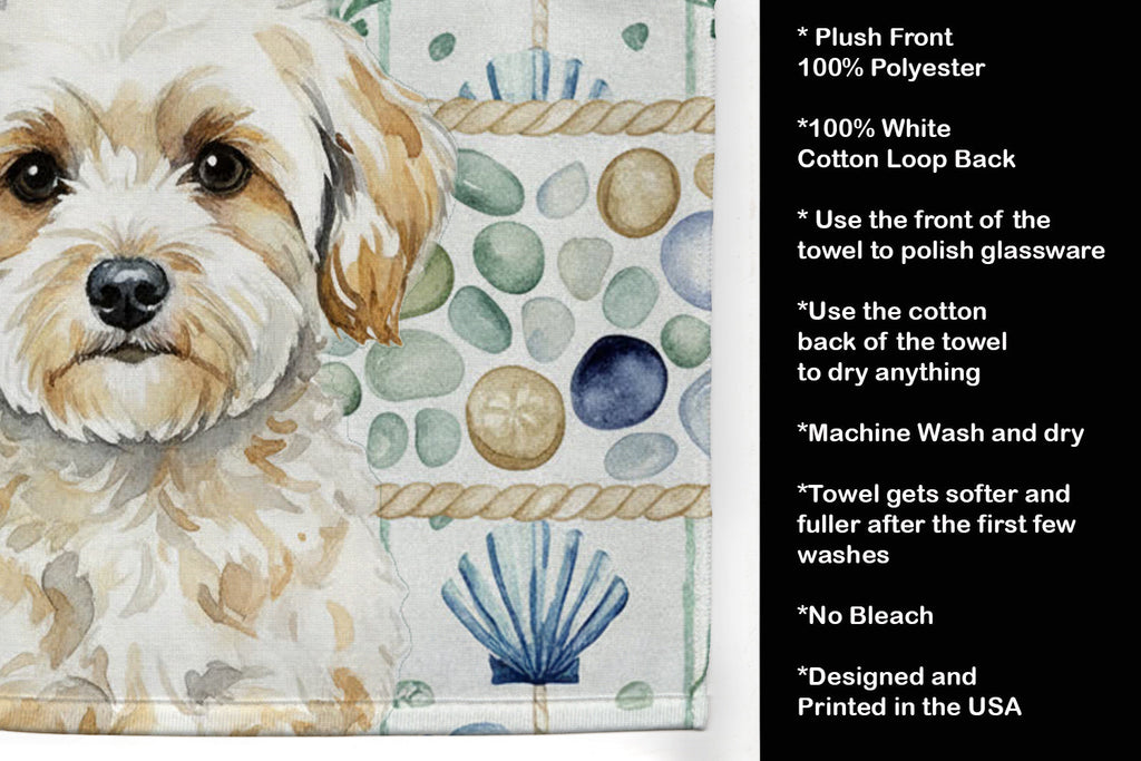 Maltipoo Coastal Sea Glass Kitchen Towel Velour Plush Front and Cotton Loop Back Machine Washable
