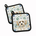 Maltipoo Coastal Sea Glass Pot Holder Set of 2 Heat Resistant Quilted Hot Pads 7.5 x 7.5 Inch, Insulated Kitchen Trivets for Cooking & Baking