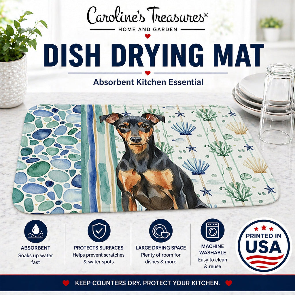 Manchester Terrier Coastal Sea Glass Dish Drying Mat Absorbent Dish Drying Mat Pad for Kitchen Counter Dish Drainer Mat for Countertop, 14 x 21", Multicolor