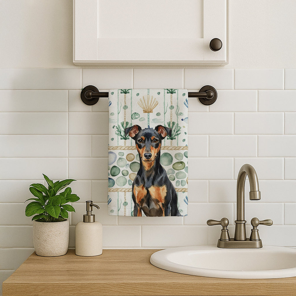 Manchester Terrier Coastal Sea Glass Kitchen Towel Velour Plush Front and Cotton Loop Back Machine Washable