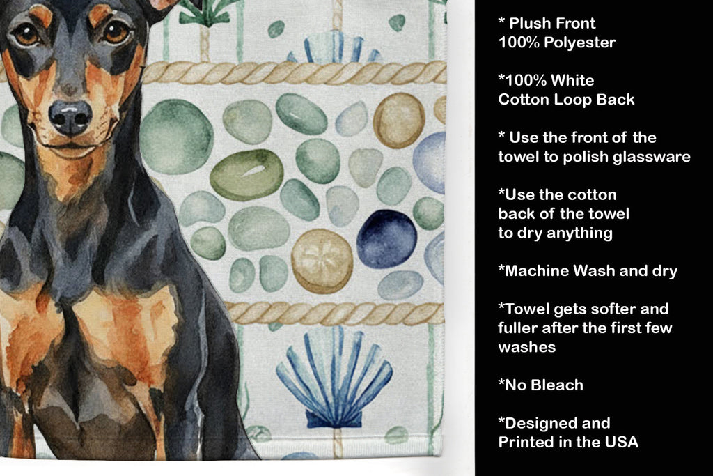 Manchester Terrier Coastal Sea Glass Kitchen Towel Velour Plush Front and Cotton Loop Back Machine Washable