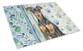 Manchester Terrier Coastal Sea Glass Cutting Board Tempered Glass Kitchen Cutting Surface, Heat Resistant Chopping, Non-Slip Feet, Food Prep & Serving