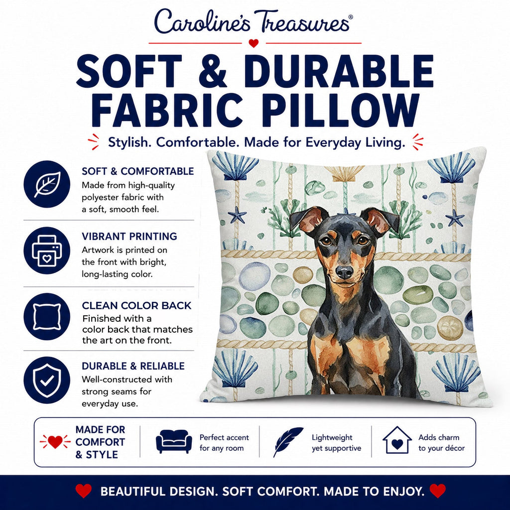Manchester Terrier Coastal Sea Glass Decorative Throw Pillow 18x18 Indoor Outdoor Accent Cushion, Fabric Cover with Insert for Sofa, Bed, Porch & Living Room