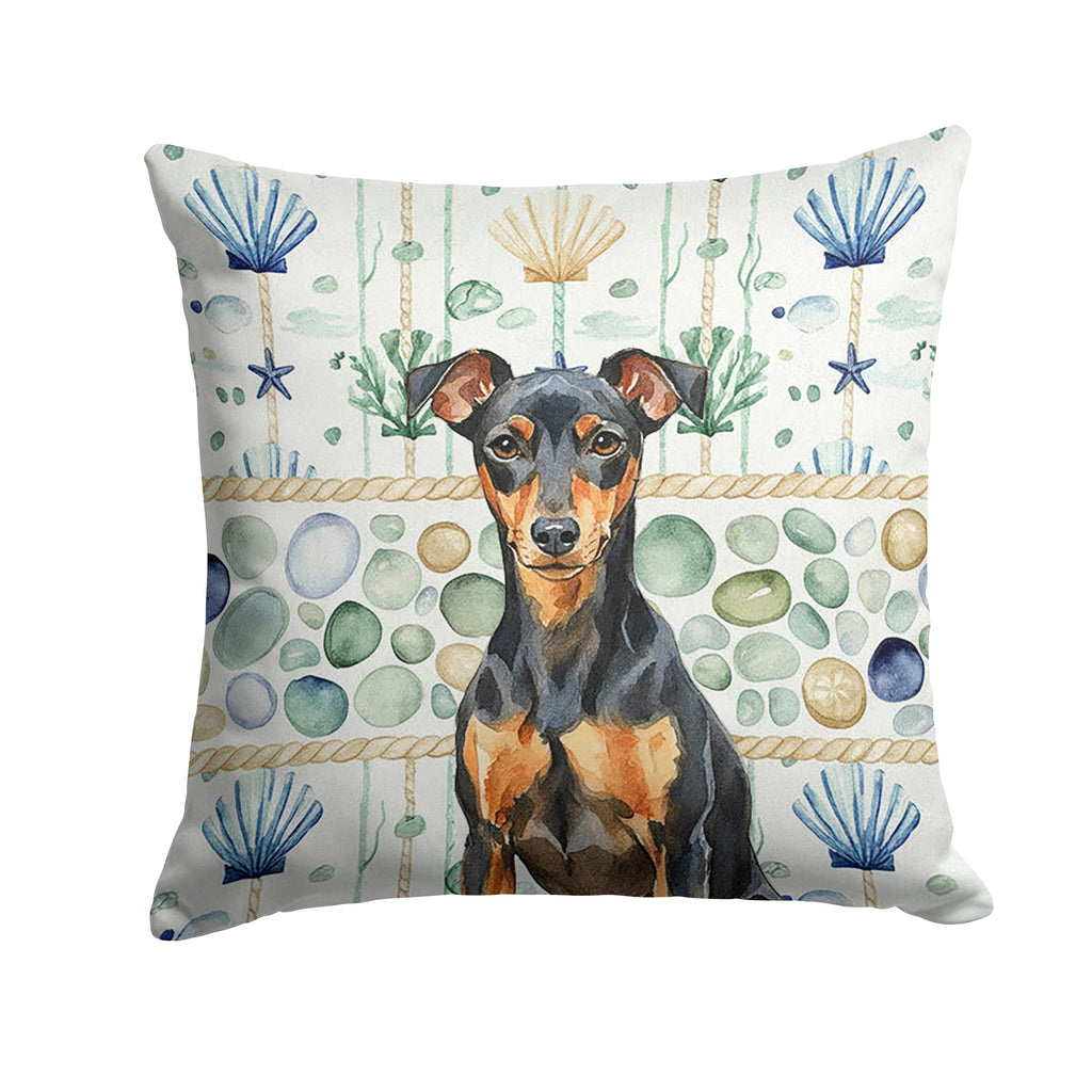 Manchester Terrier Coastal Sea Glass Decorative Throw Pillow 18x18 Indoor Outdoor Accent Cushion, Fabric Cover with Insert for Sofa, Bed, Porch & Living Room