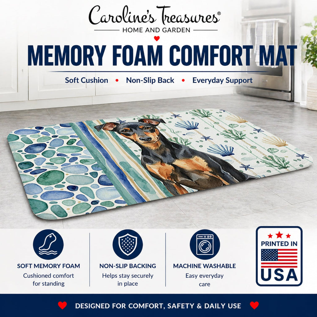 Manchester Terrier Coastal Sea Glass Memory Foam Kitchen Mat Machine Washable Anti-Fatigue Cushion Comfort Bath or Kitchen Rug