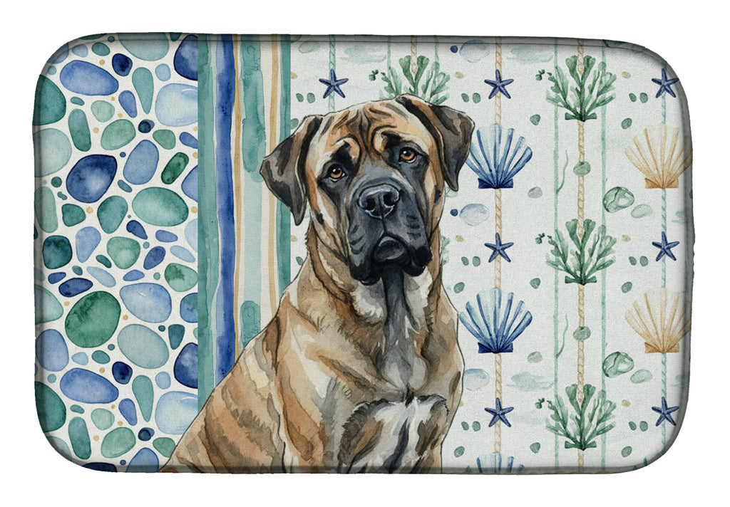 Brindle Mastiff Coastal Sea Glass Dish Drying Mat Absorbent Dish Drying Mat Pad for Kitchen Counter Dish Drainer Mat for Countertop, 14 x 21", Multicolor