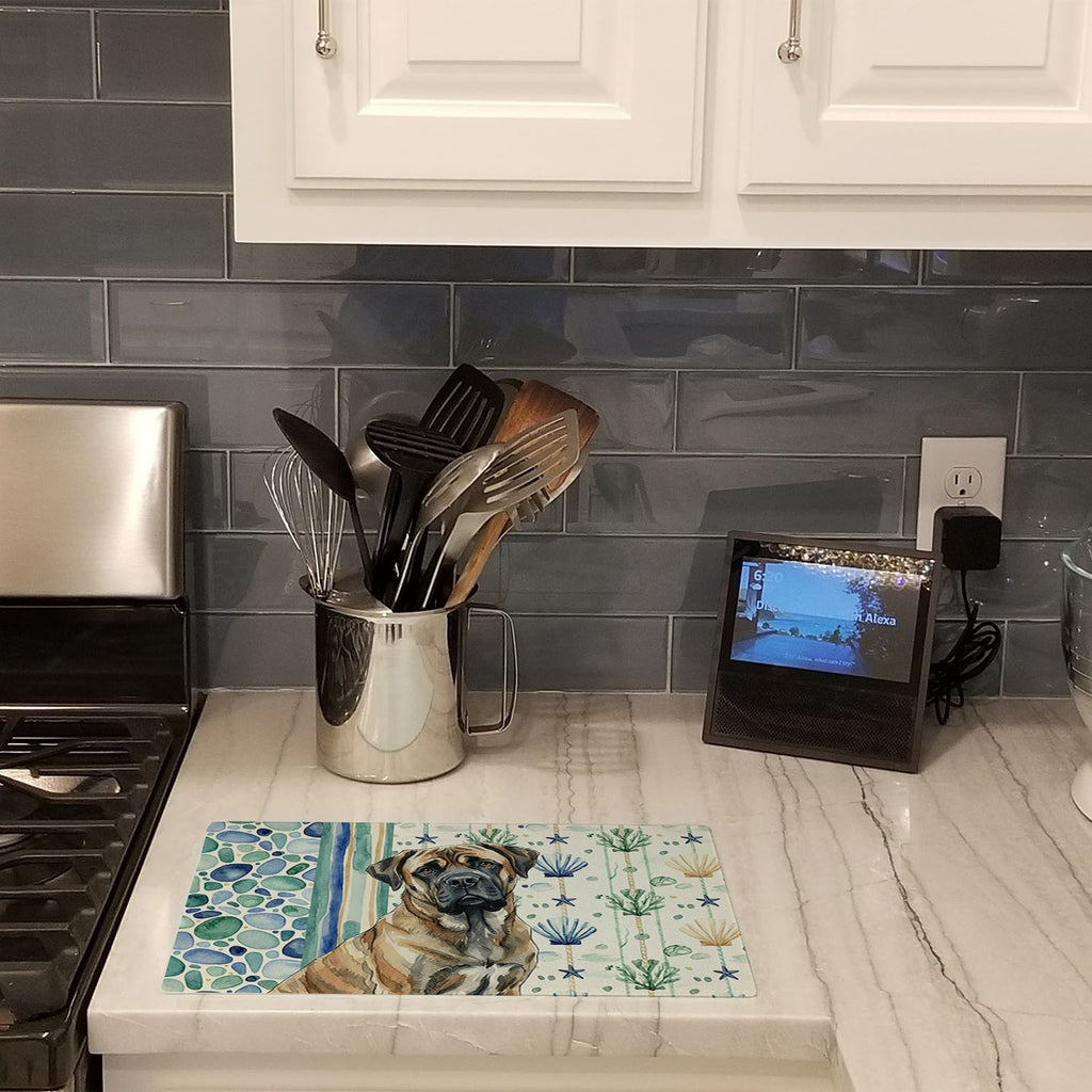 Brindle Mastiff Coastal Sea Glass Cutting Board Tempered Glass Kitchen Cutting Surface, Heat Resistant Chopping, Non-Slip Feet, Food Prep & Serving