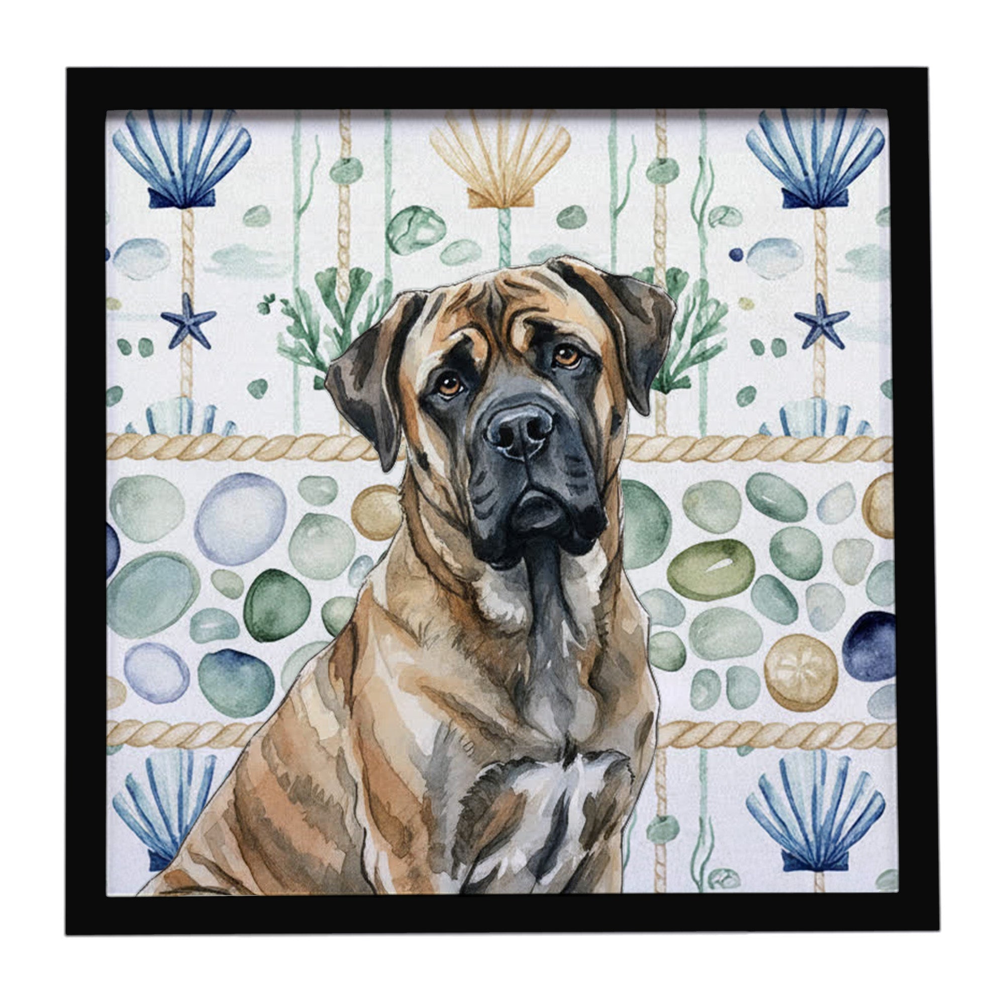 Brindle Mastiff Coastal Sea Glass Framed Metal Print Bathroom, Kitchen, Office, Home Decor Wall Art Ready to Hang, Square, 8X8
