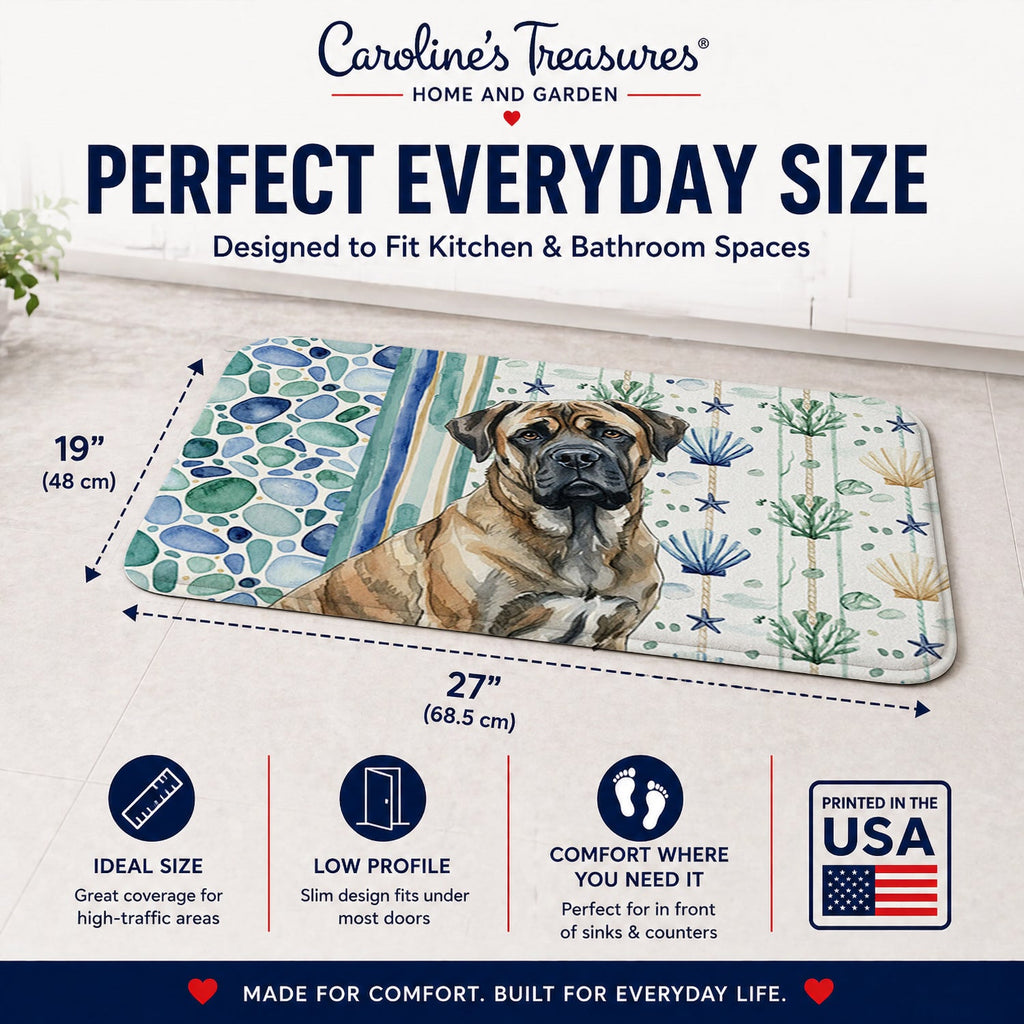 Brindle Mastiff Coastal Sea Glass Memory Foam Kitchen Mat Machine Washable Anti-Fatigue Cushion Comfort Bath or Kitchen Rug