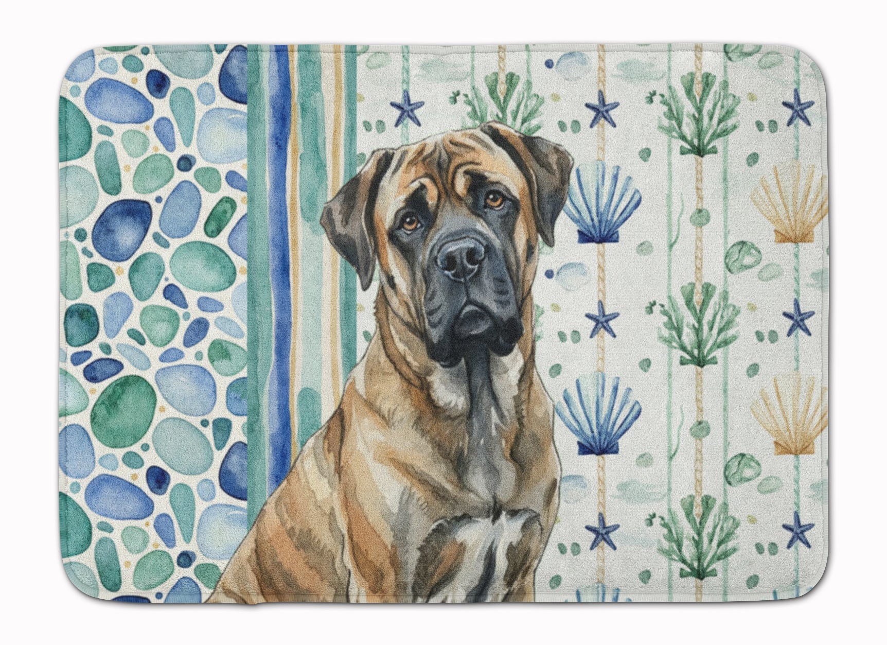 Brindle Mastiff Coastal Sea Glass Memory Foam Kitchen Mat Machine Washable Anti-Fatigue Cushion Comfort Bath or Kitchen Rug