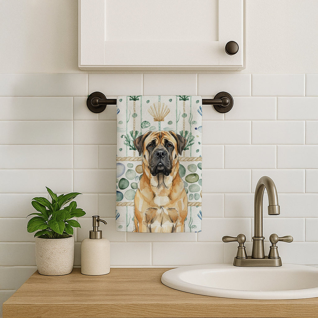 Fawn Mastiff Coastal Sea Glass Kitchen Towel Velour Plush Front and Cotton Loop Back Machine Washable