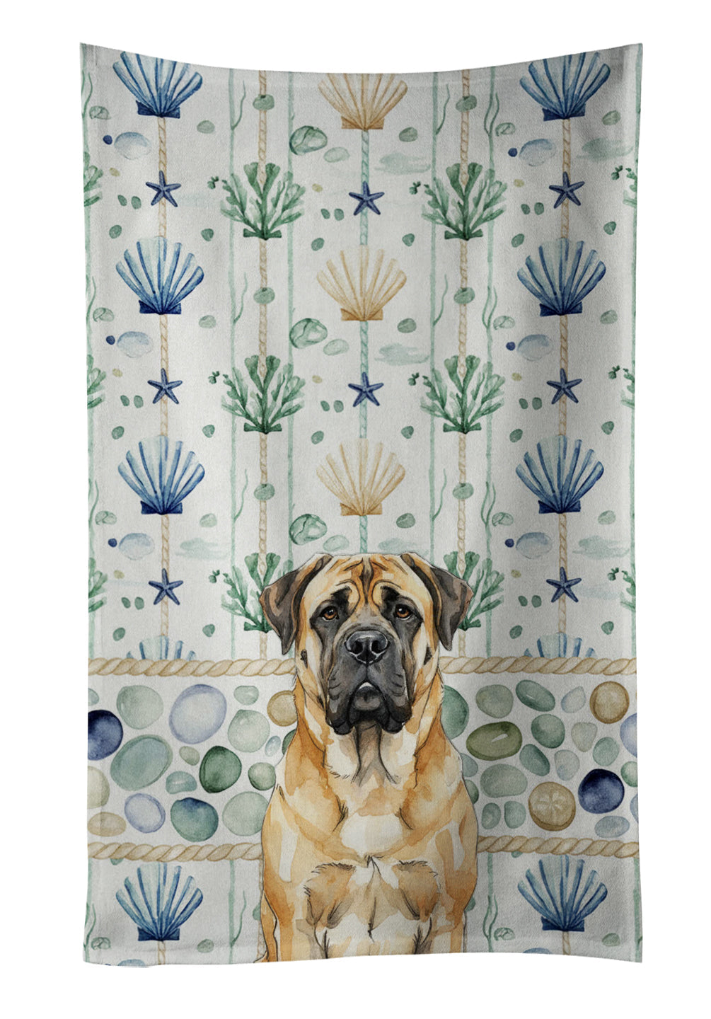 Fawn Mastiff Coastal Sea Glass Kitchen Towel Velour Plush Front and Cotton Loop Back Machine Washable