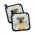 Fawn Mastiff Coastal Sea Glass Pot Holder Set of 2 Heat Resistant Quilted Hot Pads 7.5 x 7.5 Inch, Insulated Kitchen Trivets for Cooking & Baking