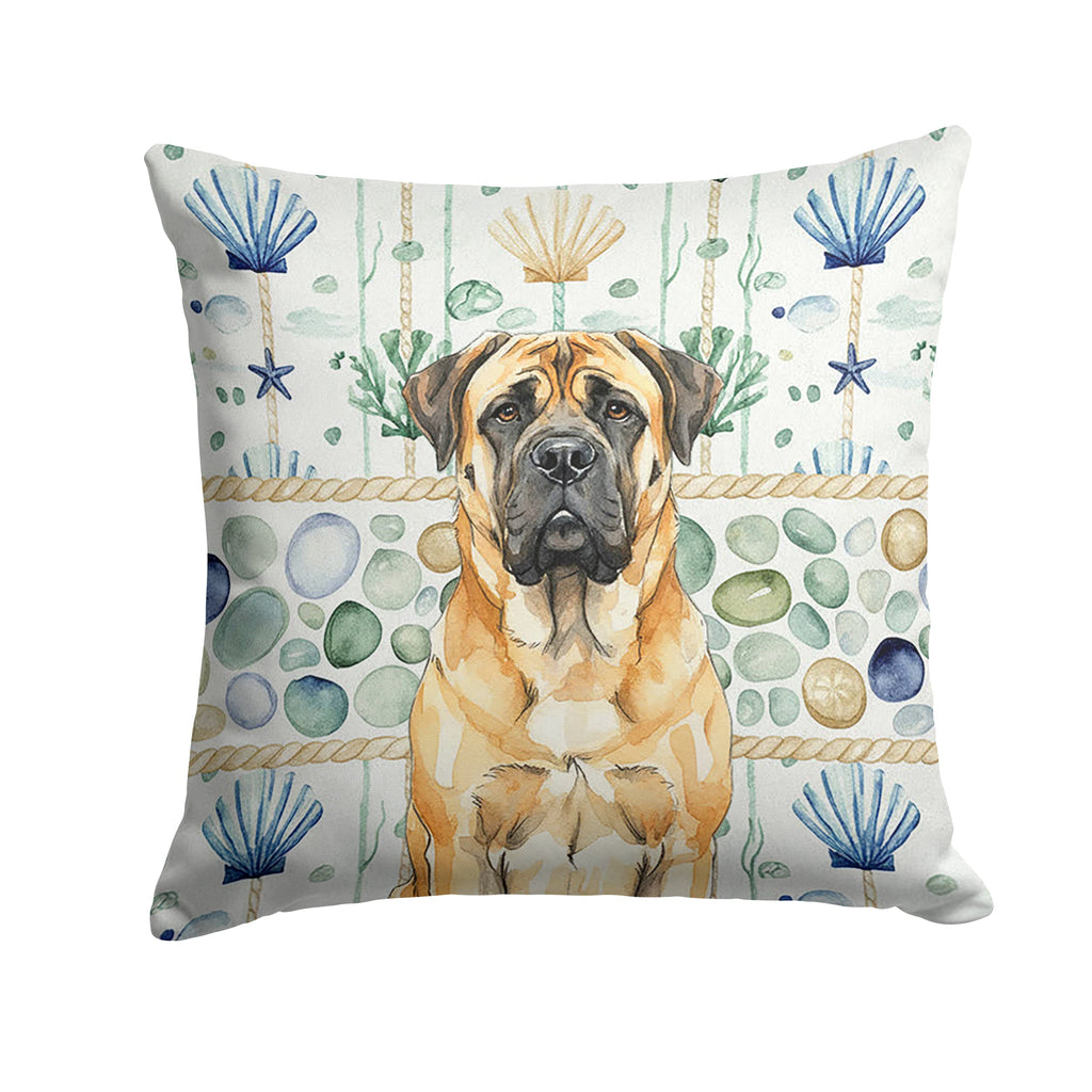 Fawn Mastiff Coastal Sea Glass Decorative Throw Pillow 14x14 Indoor Outdoor Accent Cushion, Fabric Cover with Insert for Sofa, Bed, Porch & Living Room