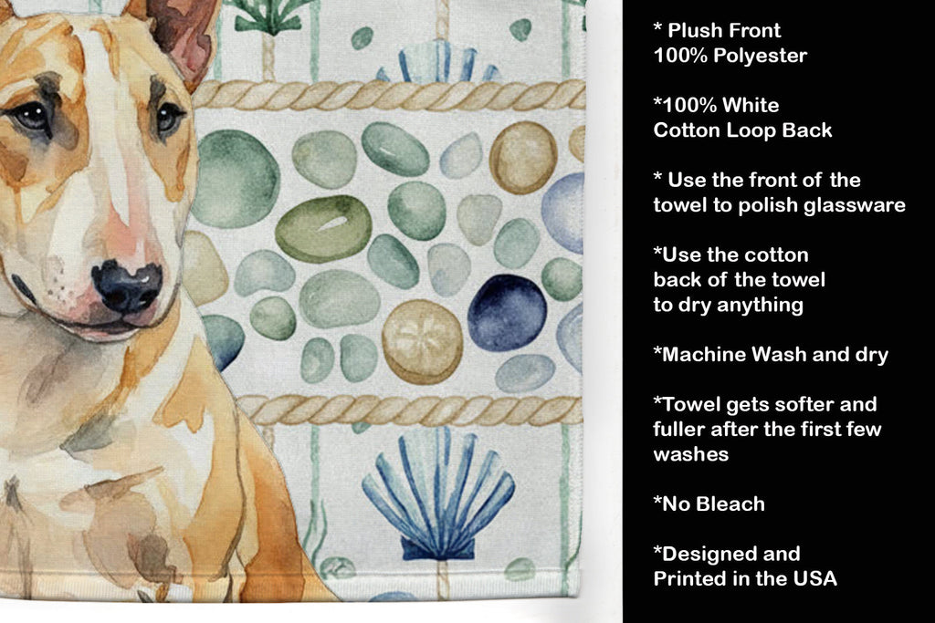 Miniature Bull Terrier Coastal Sea Glass Kitchen Towel Velour Plush Front and Cotton Loop Back Machine Washable