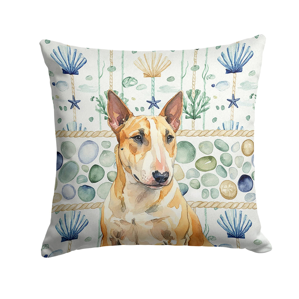 Miniature Bull Terrier Coastal Sea Glass Decorative Throw Pillow 18x18 Indoor Outdoor Accent Cushion, Fabric Cover with Insert for Sofa, Bed, Porch & Living Room