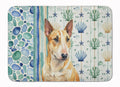 Miniature Bull Terrier Coastal Sea Glass Memory Foam Kitchen Mat Machine Washable Anti-Fatigue Cushion Comfort Bath or Kitchen Rug