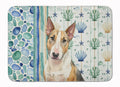 Tricolor Miniature Bull Terrier Coastal Sea Glass Memory Foam Kitchen Mat Machine Washable Anti-Fatigue Cushion Comfort Bath or Kitchen Rug