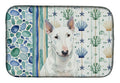 White Miniature Bull Terrier Coastal Sea Glass Dish Drying Mat Absorbent Dish Drying Mat Pad for Kitchen Counter Dish Drainer Mat for Countertop, 14 x 21", Multicolor