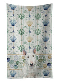 White Miniature Bull Terrier Coastal Sea Glass Kitchen Towel Velour Plush Front and Cotton Loop Back Machine Washable