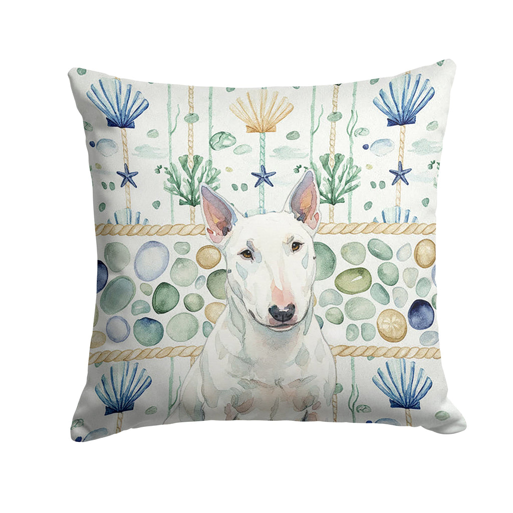 White Miniature Bull Terrier Coastal Sea Glass Decorative Throw Pillow 18x18 Indoor Outdoor Accent Cushion, Fabric Cover with Insert for Sofa, Bed, Porch & Living Room