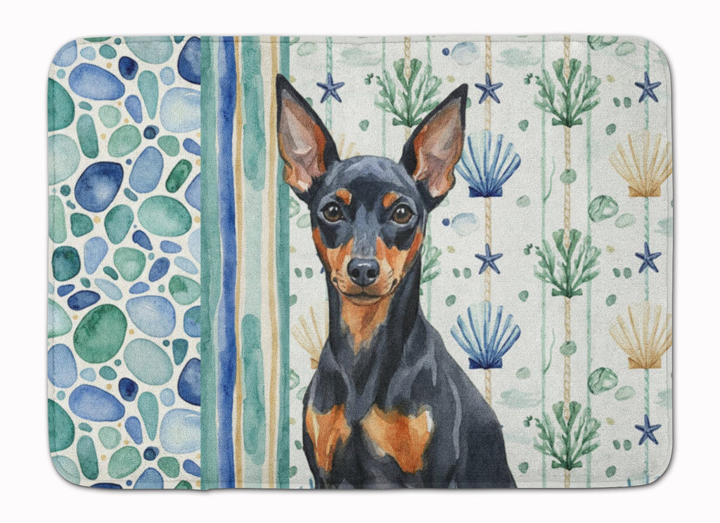 Black and Tan Miniature Pinscher Coastal Sea Glass Memory Foam Kitchen Mat Machine Washable Anti-Fatigue Cushion Comfort Bath or Kitchen Rug