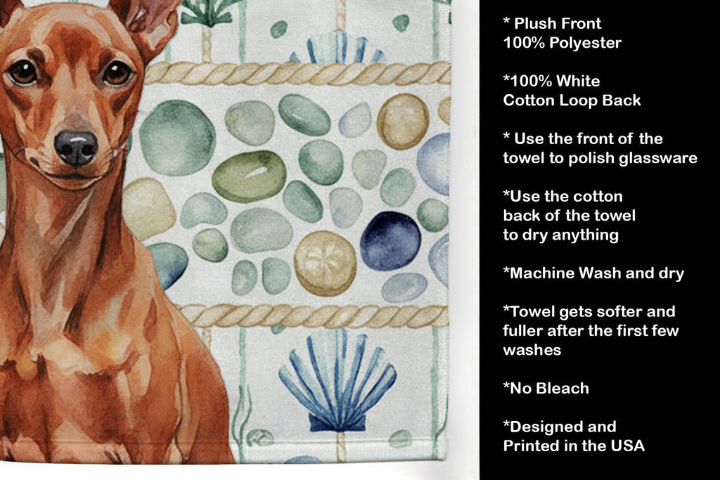 Red Miniature Pinscher Min Pin Coastal Sea Glass Kitchen Towel Velour Plush Front and Cotton Loop Back Machine Washable