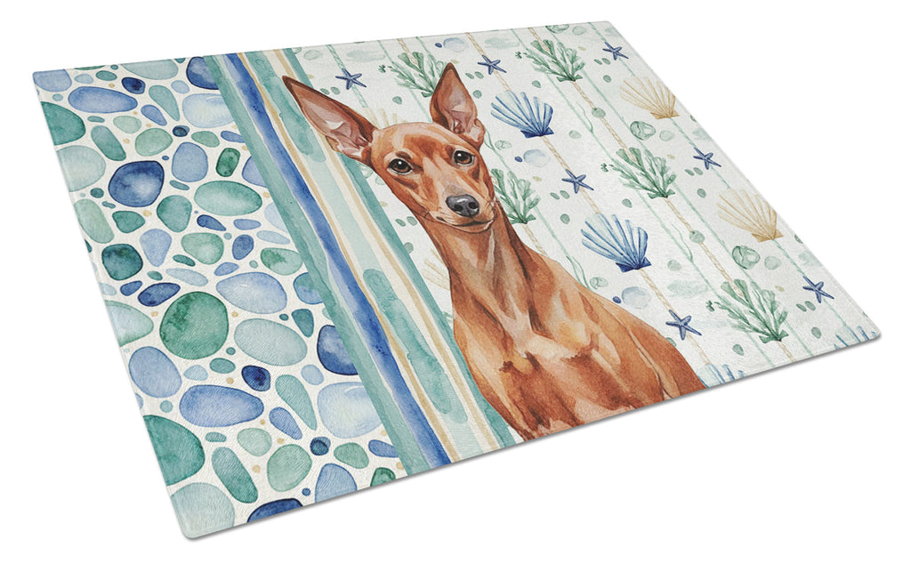 Red Miniature Pinscher Min Pin Coastal Sea Glass Cutting Board Tempered Glass Kitchen Cutting Surface, Heat Resistant Chopping, Non-Slip Feet, Food Prep & Serving