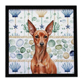 Red Miniature Pinscher Min Pin Coastal Sea Glass Framed Metal Print Bathroom, Kitchen, Office, Home Decor Wall Art Ready to Hang, Square, 8X8