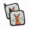 Red Miniature Pinscher Min Pin Coastal Sea Glass Pot Holder Set of 2 Heat Resistant Quilted Hot Pads 7.5 x 7.5 Inch, Insulated Kitchen Trivets for Cooking & Baking