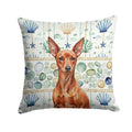 Red Miniature Pinscher Min Pin Coastal Sea Glass Decorative Throw Pillow 18x18 Indoor Outdoor Accent Cushion, Fabric Cover with Insert for Sofa, Bed, Porch & Living Room