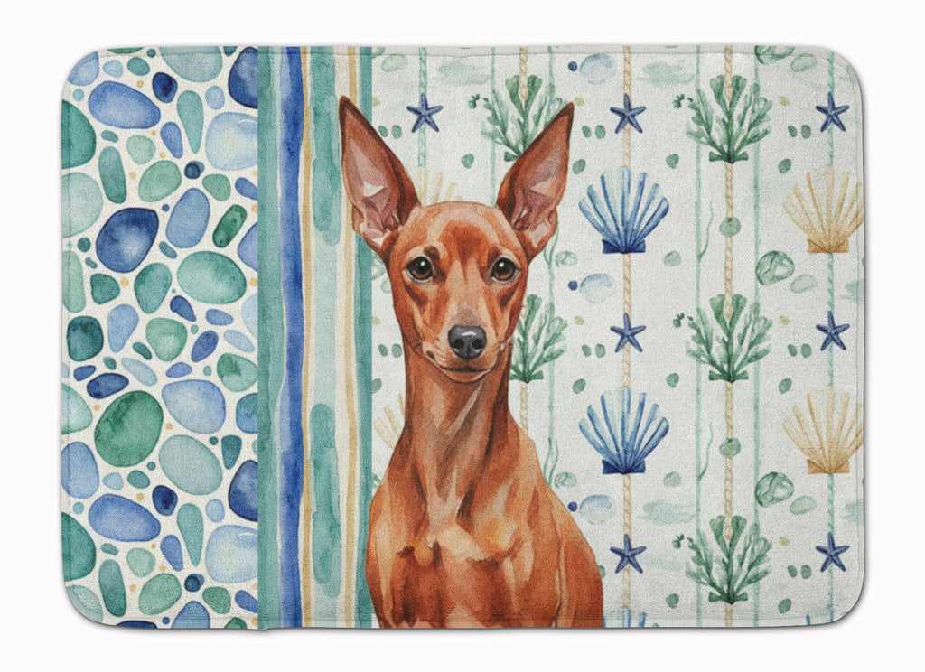 Red Miniature Pinscher Min Pin Coastal Sea Glass Memory Foam Kitchen Mat Machine Washable Anti-Fatigue Cushion Comfort Bath or Kitchen Rug