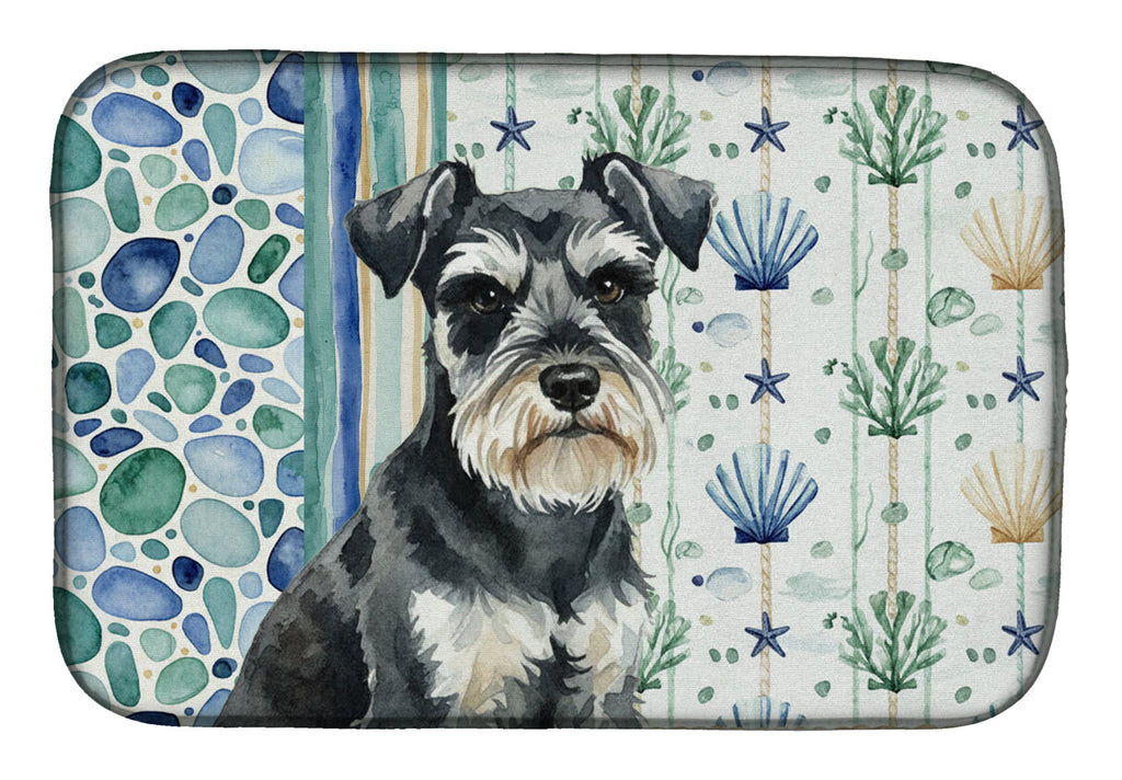 Black & Silver Miniature Schnauzer Coastal Sea Glass Dish Drying Mat Absorbent Dish Drying Mat Pad for Kitchen Counter Dish Drainer Mat for Countertop, 14 x 21", Multicolor