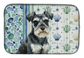 Black & Silver Miniature Schnauzer Coastal Sea Glass Dish Drying Mat Absorbent Dish Drying Mat Pad for Kitchen Counter Dish Drainer Mat for Countertop, 14 x 21", Multicolor