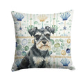 Black & Silver Miniature Schnauzer Coastal Sea Glass Decorative Throw Pillow 18x18 Indoor Outdoor Accent Cushion, Fabric Cover with Insert for Sofa, Bed, Porch & Living Room