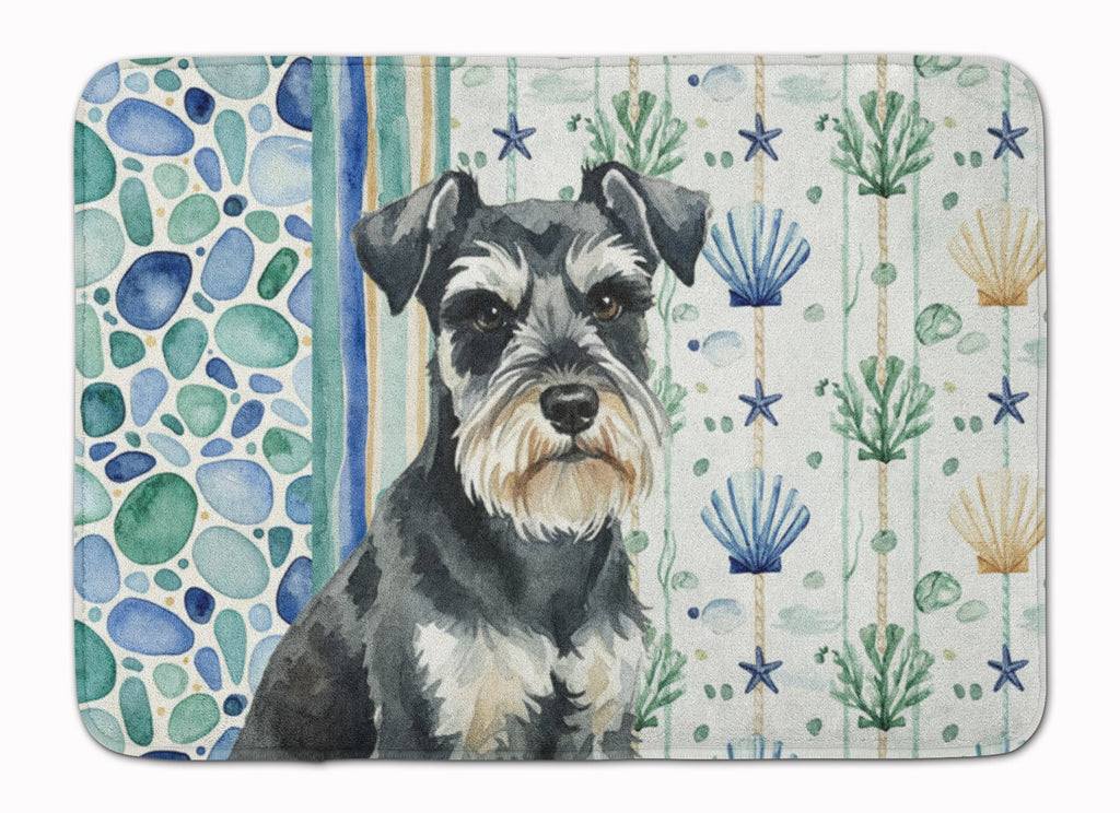 Black & Silver Miniature Schnauzer Coastal Sea Glass Memory Foam Kitchen Mat Machine Washable Anti-Fatigue Cushion Comfort Bath or Kitchen Rug