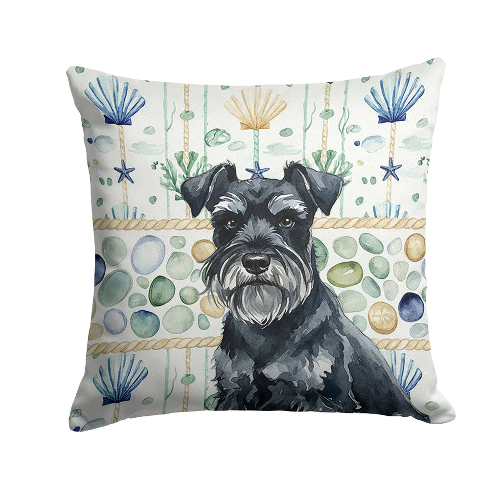 Black Miniature Schnauzer Coastal Sea Glass Decorative Throw Pillow 14x14 Indoor Outdoor Accent Cushion, Fabric Cover with Insert for Sofa, Bed, Porch & Living Room