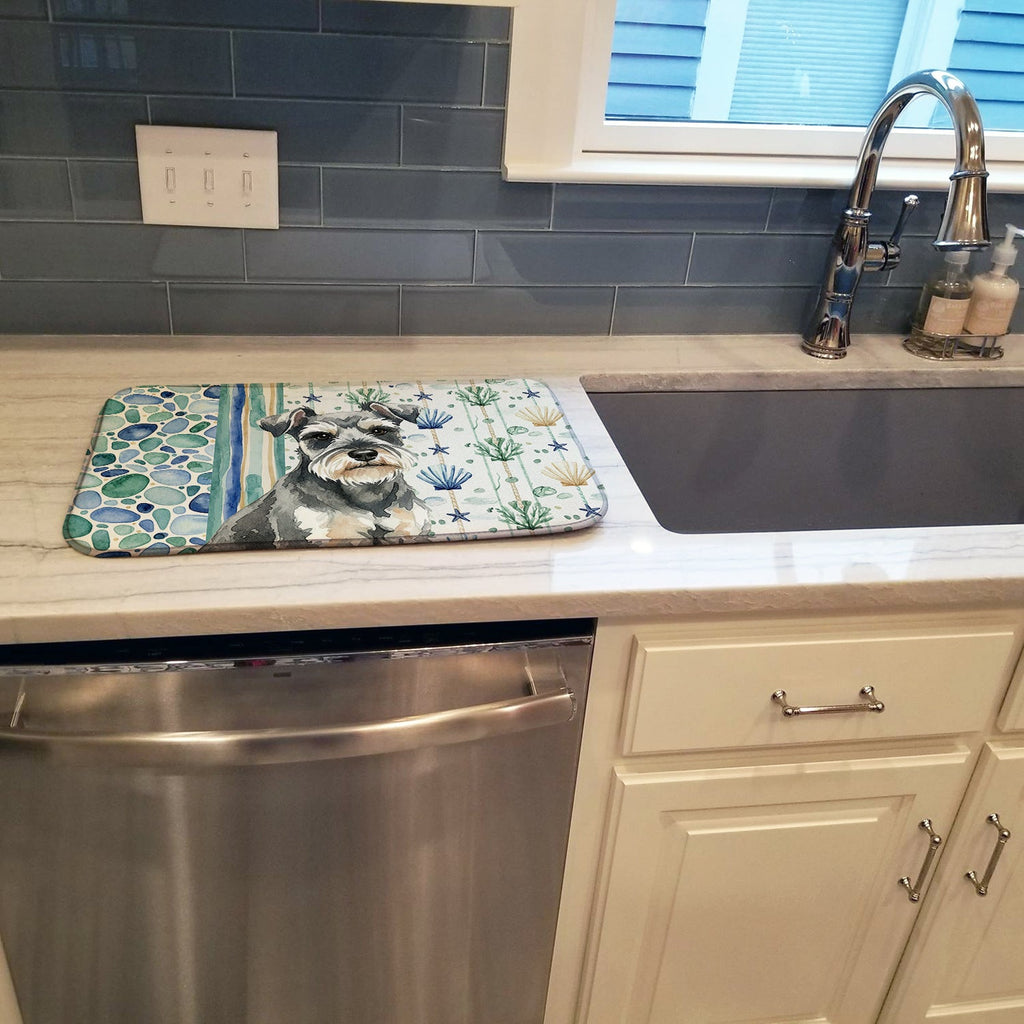 Miniature Schnauzer Coastal Sea Glass Dish Drying Mat Absorbent Dish Drying Mat Pad for Kitchen Counter Dish Drainer Mat for Countertop, 14 x 21", Multicolor