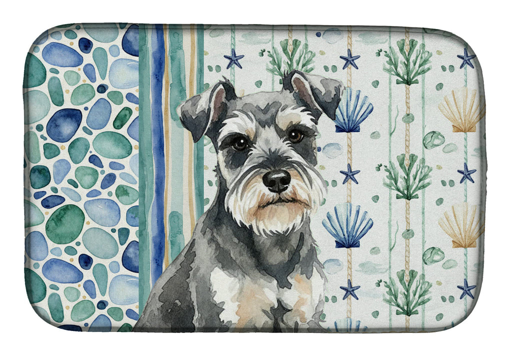 Miniature Schnauzer Coastal Sea Glass Dish Drying Mat Absorbent Dish Drying Mat Pad for Kitchen Counter Dish Drainer Mat for Countertop, 14 x 21", Multicolor
