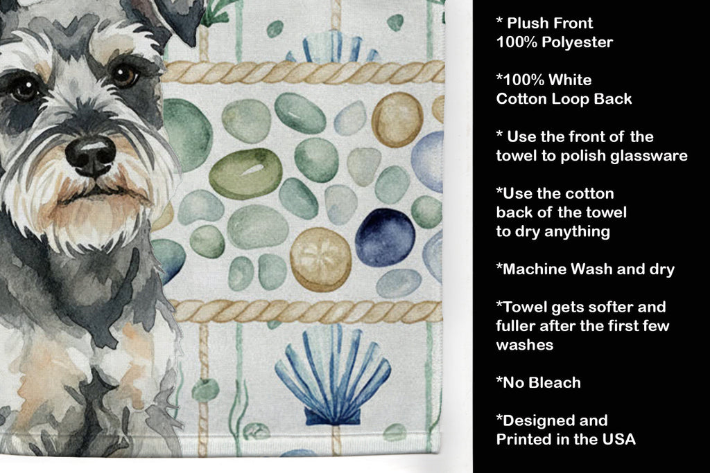 Miniature Schnauzer Coastal Sea Glass Kitchen Towel Velour Plush Front and Cotton Loop Back Machine Washable