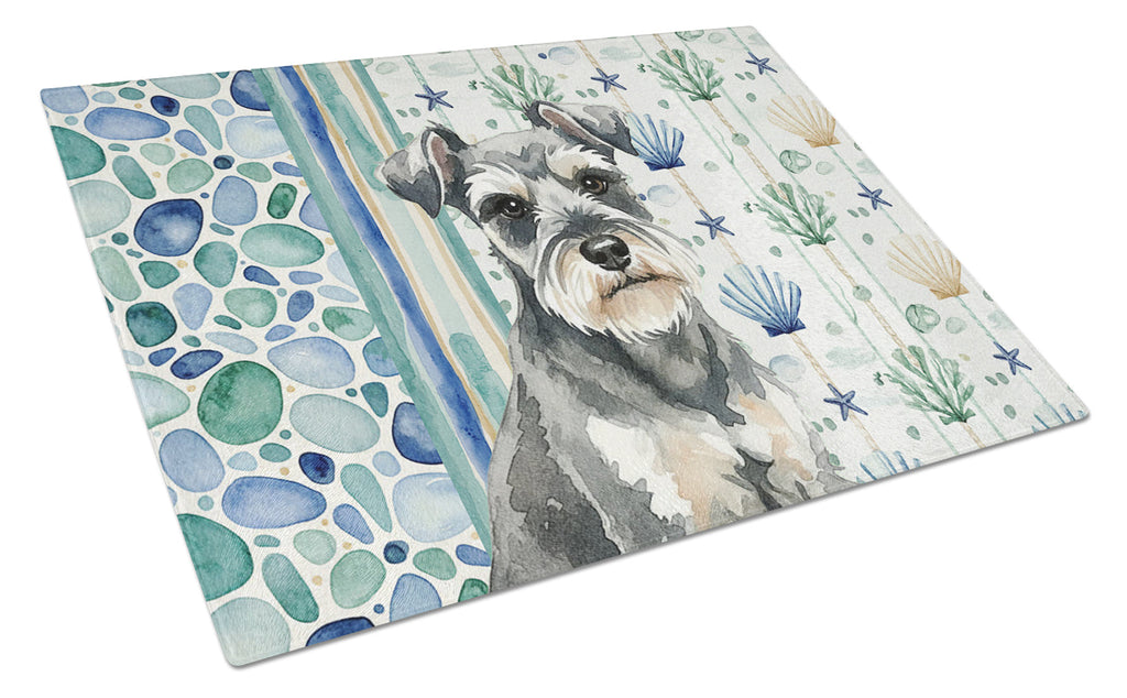 Miniature Schnauzer Coastal Sea Glass Cutting Board Tempered Glass Kitchen Cutting Surface, Heat Resistant Chopping, Non-Slip Feet, Food Prep & Serving