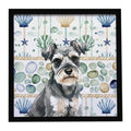 Miniature Schnauzer Coastal Sea Glass Framed Metal Print Bathroom, Kitchen, Office, Home Decor Wall Art Ready to Hang, Square, 8X8