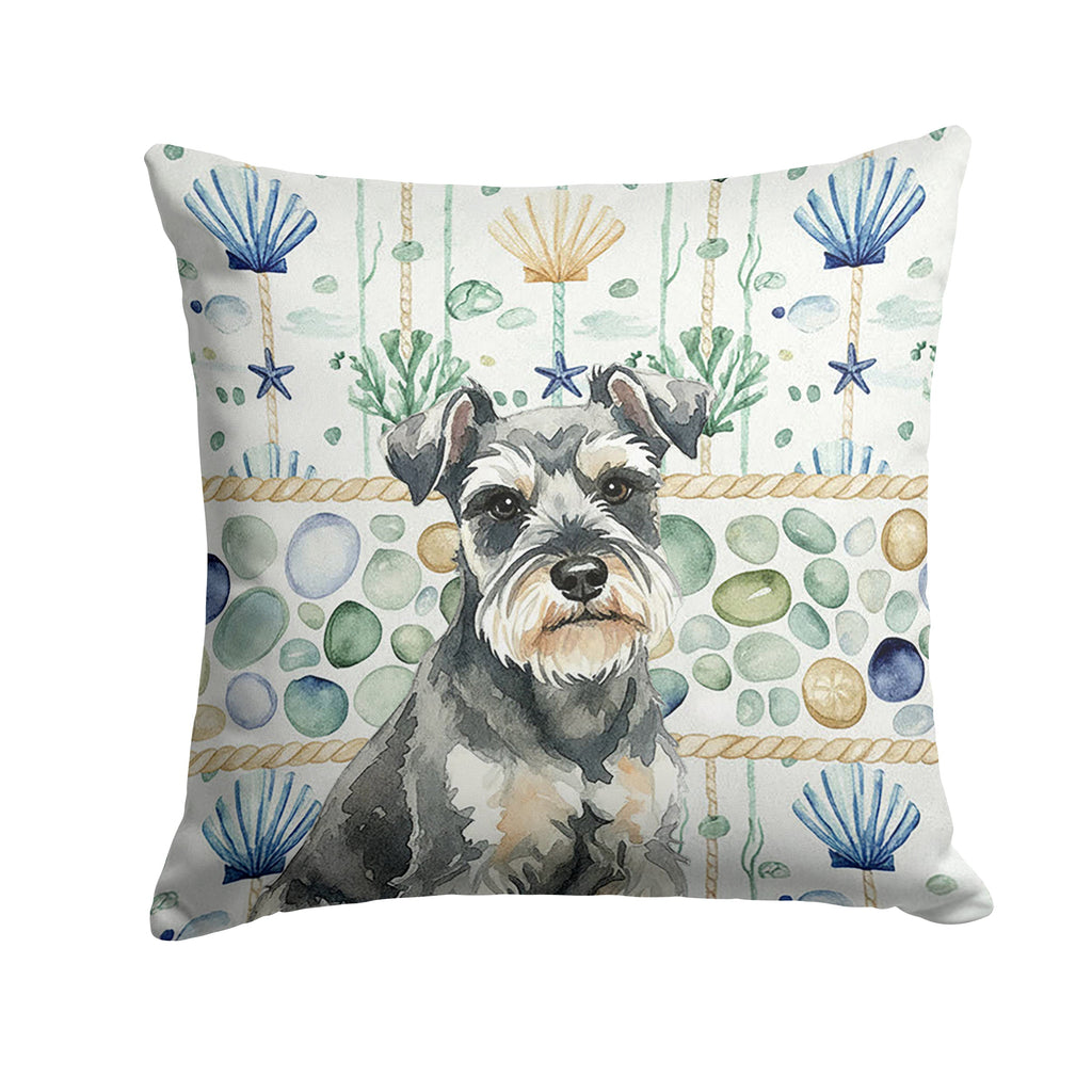 Miniature Schnauzer Coastal Sea Glass Decorative Throw Pillow 14x14 Indoor Outdoor Accent Cushion, Fabric Cover with Insert for Sofa, Bed, Porch & Living Room